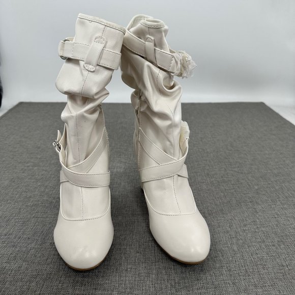 Bamboo Daystar Boots Mid Calf 9 Off White Zipper Brand New Scrunched 3” Heels - Picture 3 of 16